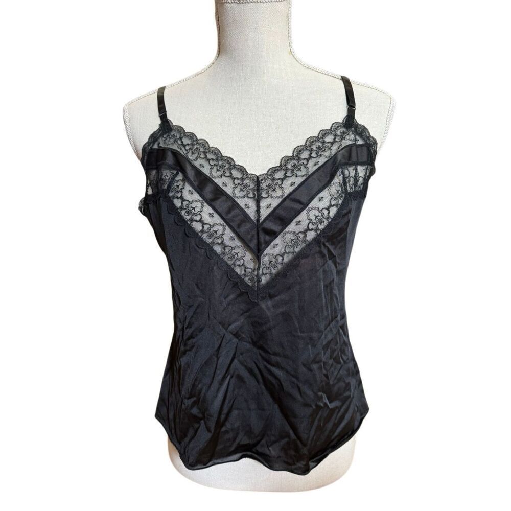 Vanity Fair Women's Vintage Lace Cami Tank Top in Black Size 38 (Fits a SM/Med)
